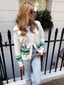 Sophie Stripe Cardigan - White/ Green