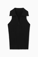 Knitted sleeveless collared polo